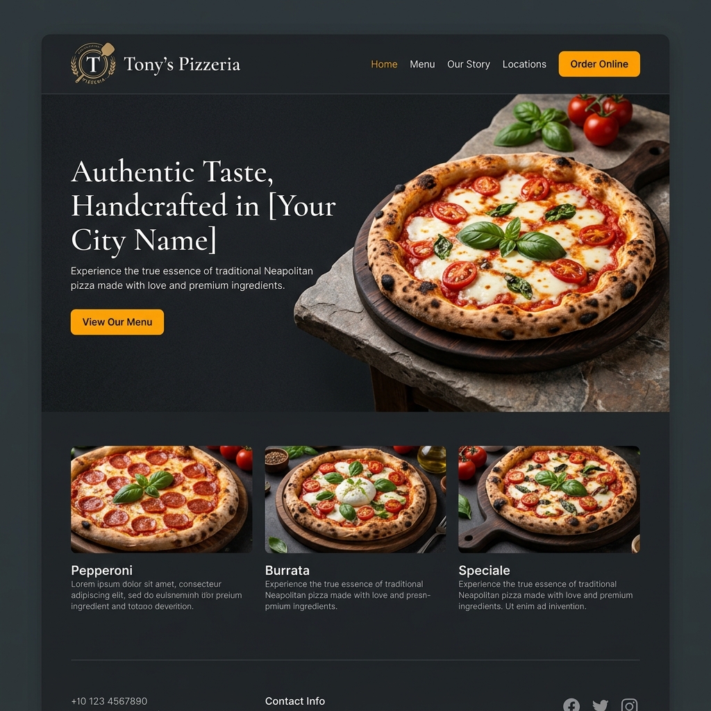 Tony's Pizzeria Modern Refurbished Website